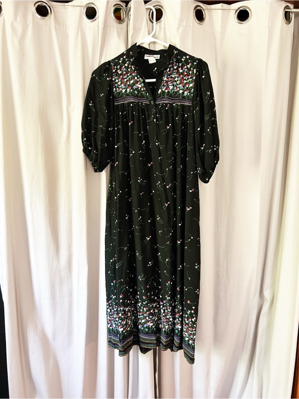 Robbie Bee Black Maxi Dress with Multicolor Florals, Vintage!